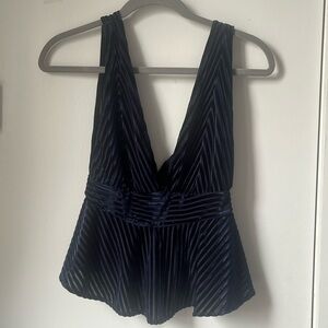 Urban navy velvet peplum deep v top